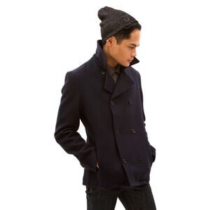 Raf Simons X Fred Perry Wool Double Breasted Peacoat Navy Blue Size Medium